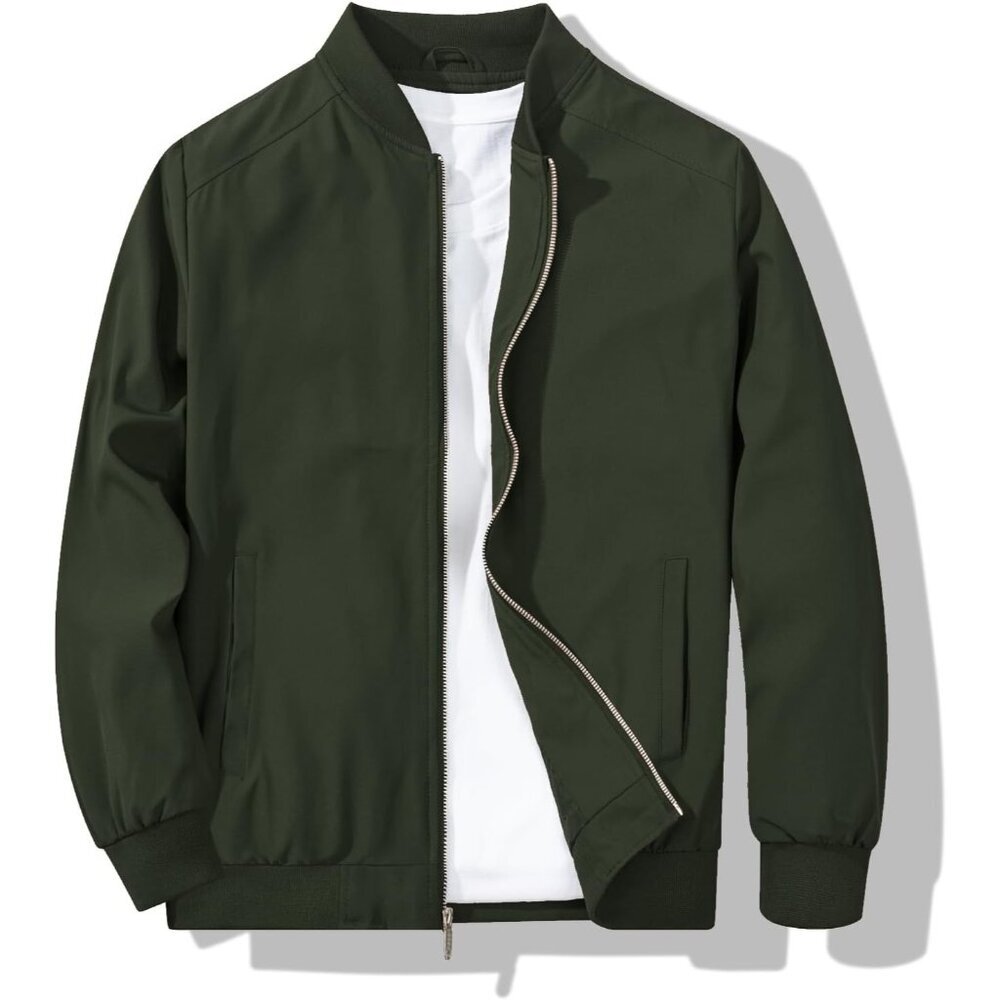 Men's Green Stylish Lightweight Windbreaker Spring Fall Casual Bomber Jacket